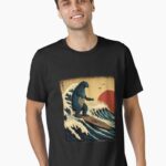 Godzilla Surfing The Great Wave by Hokusai Funny Parody Unisex T-Shirt