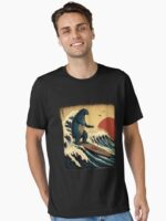 Godzilla Surfing The Great Wave by Hokusai Funny Parody Unisex T-Shirt