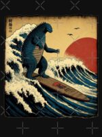 Godzilla Surfing The Great Wave by Hokusai Funny Parody Unisex T-Shirt - Image 7