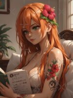 HANA: Hibiscus Anime Girl Reading a Book Poster Unisex T-Shirt