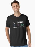 I Game Therefore I Am T-Shirt | Funny Gaming Controller Quote | Retro Video Games Console Player Gift Unisex T-Shirt