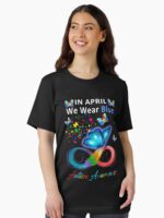 In April We Wear Blue Autism Awareness - Butterfly Autism Unisex T-Shirt - Image 2