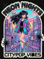 Neon Nights: Citypop Vibes - 90s Retro Anime Girl Aesthetic Unisex T-Shirt