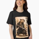 Retro Vintage Japanese ink art, samurai Capybara illustration Unisex T-Shirt