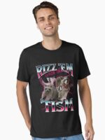 Rizz Em With the Tism Meme - Funny Autism Racoon in vintage 90s bootleg style Unisex T-Shirt - Image 2