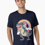 Unicorn Riding Dinosaur T Shirt T-Rex Funny Unicorns Party Rainbow Squad Gifts for Kids Boys Girls Essential T-Shirt