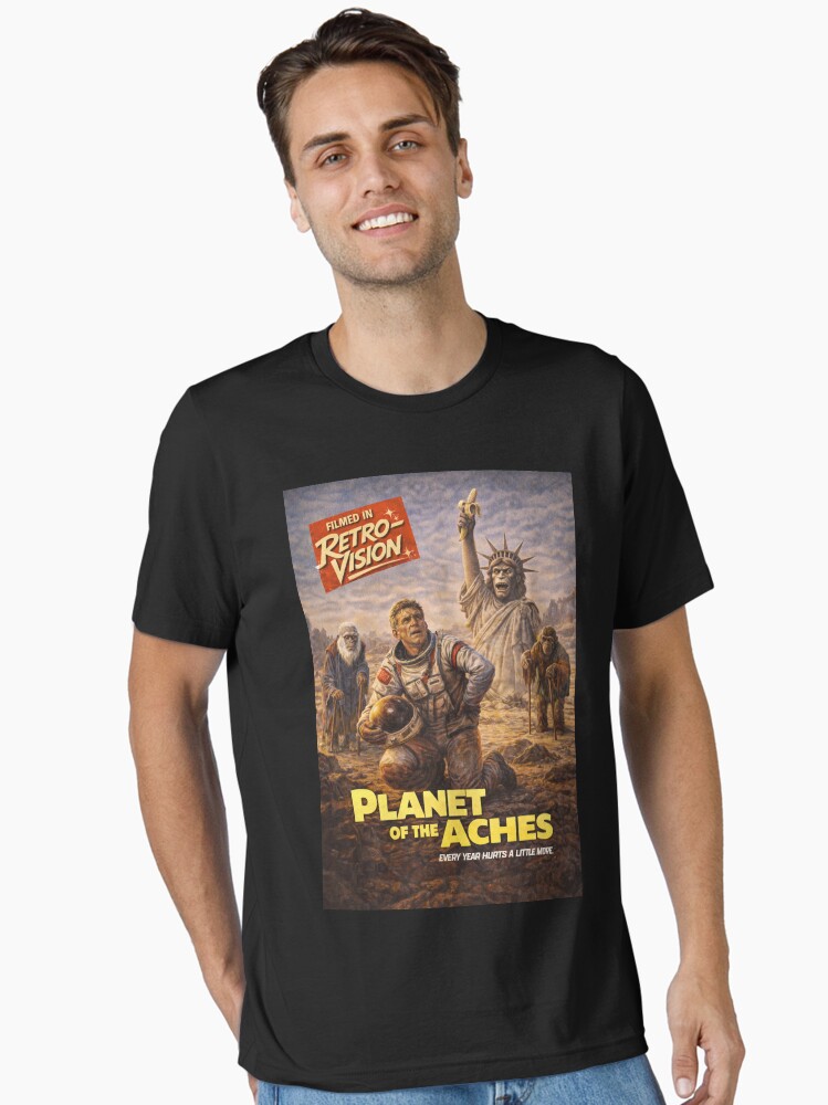 Filmed in RetroVision: Planet of the Aches – Retro Sci-Fi Birthday Parody Essential T-Shirt