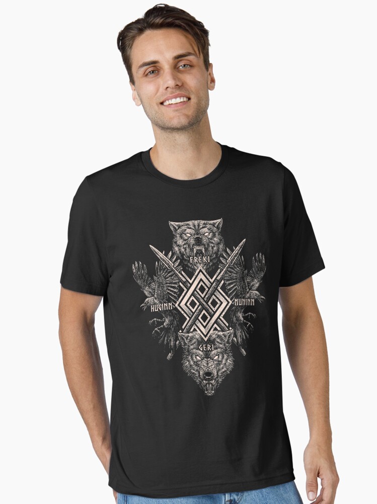 Viking Wolf Raven of Odin Geri Freki Huginn Muninn Gungnir Norse Mythology Essential T-Shirt