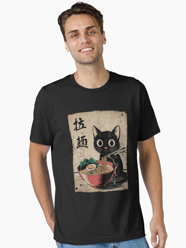 Cat Ramen Japanese Funny Graphic Tees Kawaii Cat Anime Gifts Essential T-Shirt