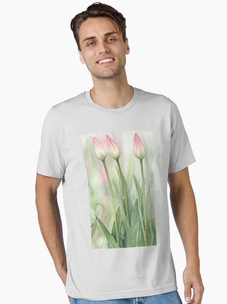 Delicate Botanical Watercolor: Three Pink Tulip Buds Essential T-Shirt