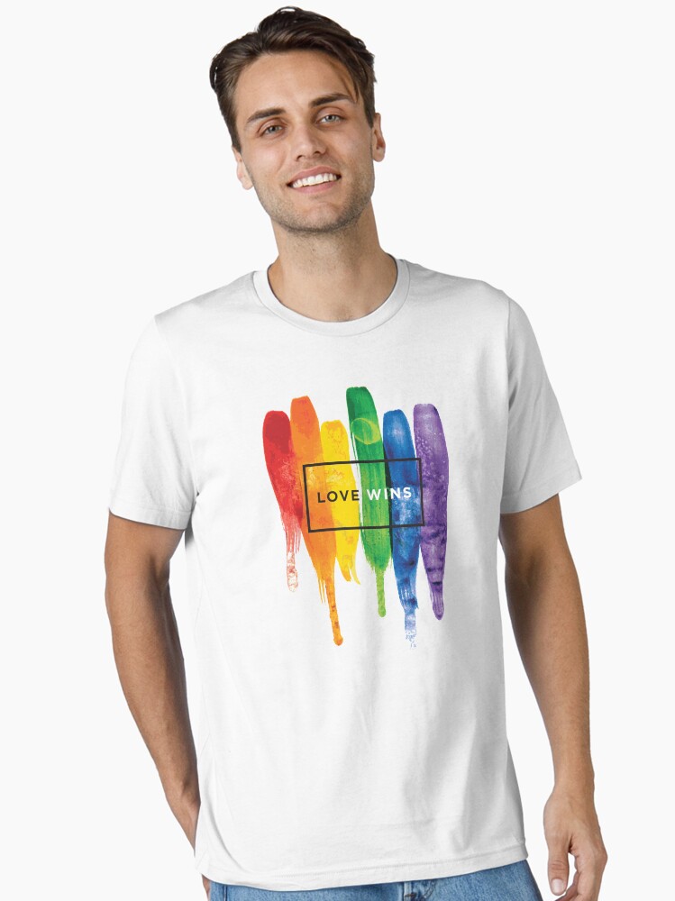 Watercolor LGBT Love Wins Rainbow Paint Typographic Essential T-Shirt