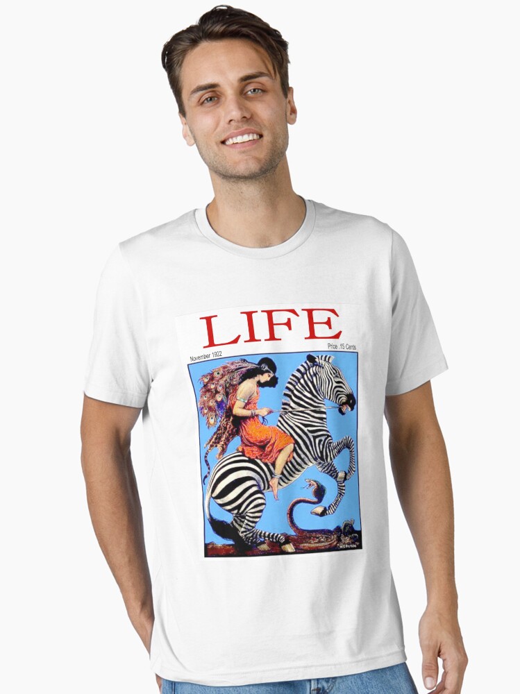 PEACOCK GIRL ON A ZEBRA : Vintage 1922 Life Print Essential T-Shirt