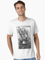 Vintage Kraken attacking ship illustration Essential T-Shirt