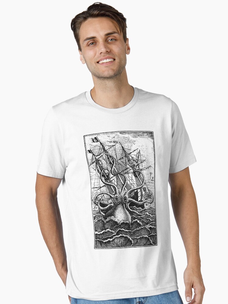 Vintage Kraken attacking ship illustration Essential T-Shirt
