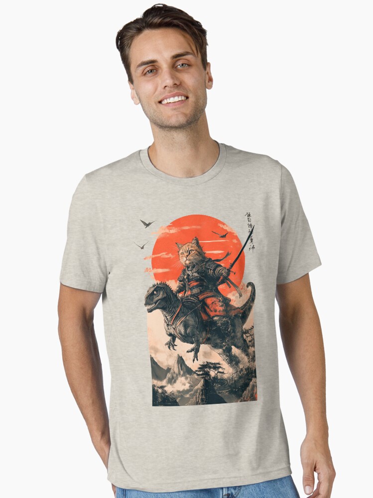 Samurai cat riding a dinosaur Essential T-Shirt