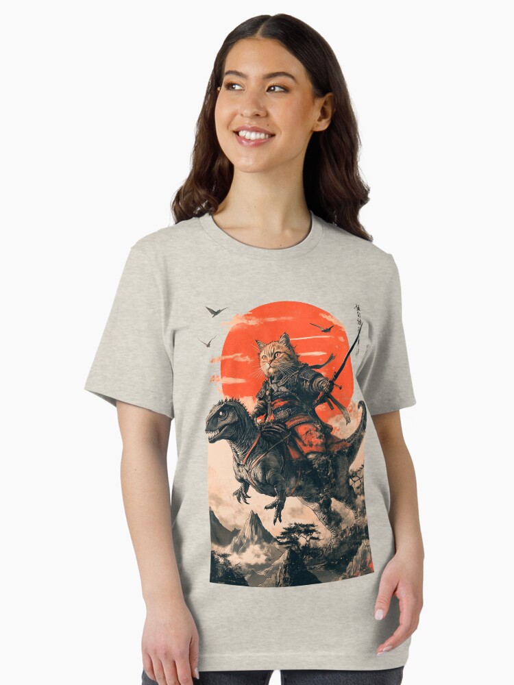 Samurai cat riding a dinosaur Essential T-Shirt