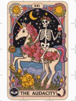 The Audacity – Skeleton on Unicorn Tarot Design Unisex T-Shirt - Image 7