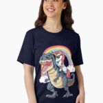 Unicorn Riding Dinosaur T Shirt T-Rex Funny Unicorns Party Rainbow Squad Gifts for Kids Boys Girls Unisex T-Shirt