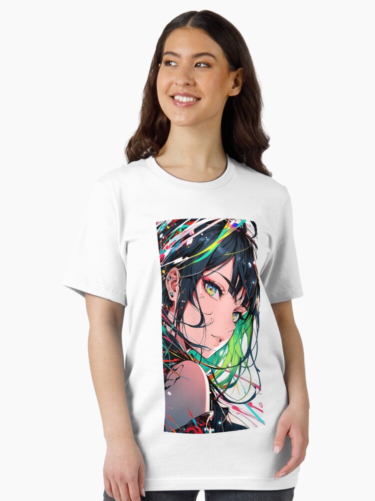 Vibrant Anime Girl Portrait – Colorful Cyberpunk Manga Aesthetic Art Unisex T-Shirt