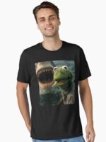 Vintage Dark Humor Frog Shark Parody – Retro Cinematic Meme Aesthetic Unisex T-Shirt - Image 2