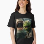 Vintage Dark Humor Frog Shark Parody – Retro Cinematic Meme Aesthetic Unisex T-Shirt