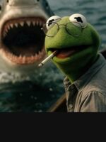 Vintage Dark Humor Frog Shark Parody – Retro Cinematic Meme Aesthetic Unisex T-Shirt - Image 7