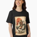 Vintage Japanese Samurai Capybara Rooster Chicken Anime Kids Unisex T-Shirt
