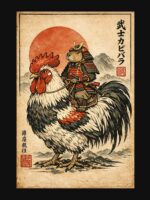 Vintage Japanese Samurai Capybara Rooster Chicken Anime Kids Unisex T-Shirt